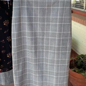 B&W Plaid Midi Business Skirt